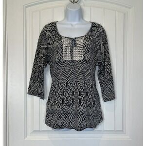 PERSEPTION CONCEPT Top Womens Size XL 3/4 Blue Sleeve Scoop Key Hole Neck